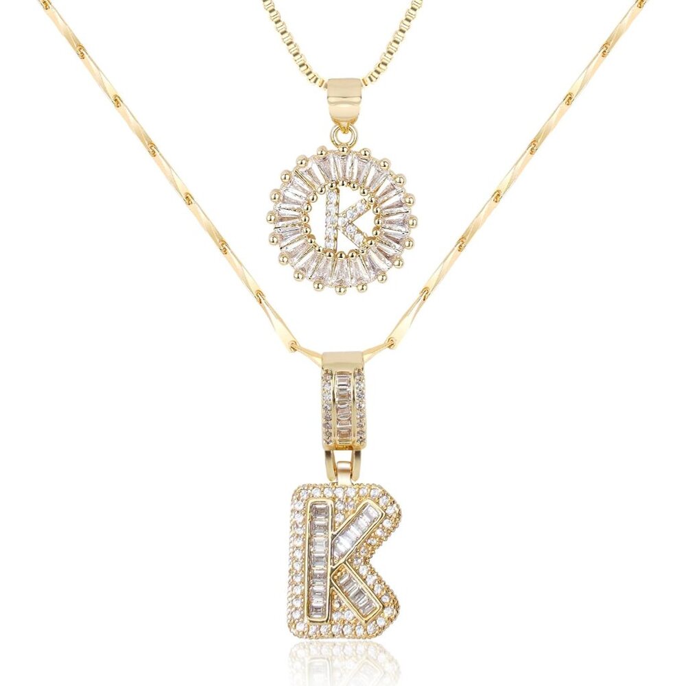 Letter Necklace 14k Gold Plated Bling Dainty Necklaces Trendy Chunky Custom Name